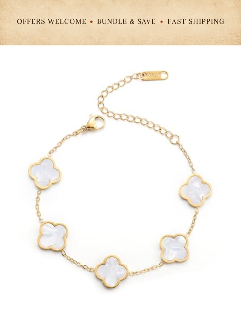 18K Gold Plated Four Leaf Clover Link Bracelet Adjustable Lucky Jewelry Gift